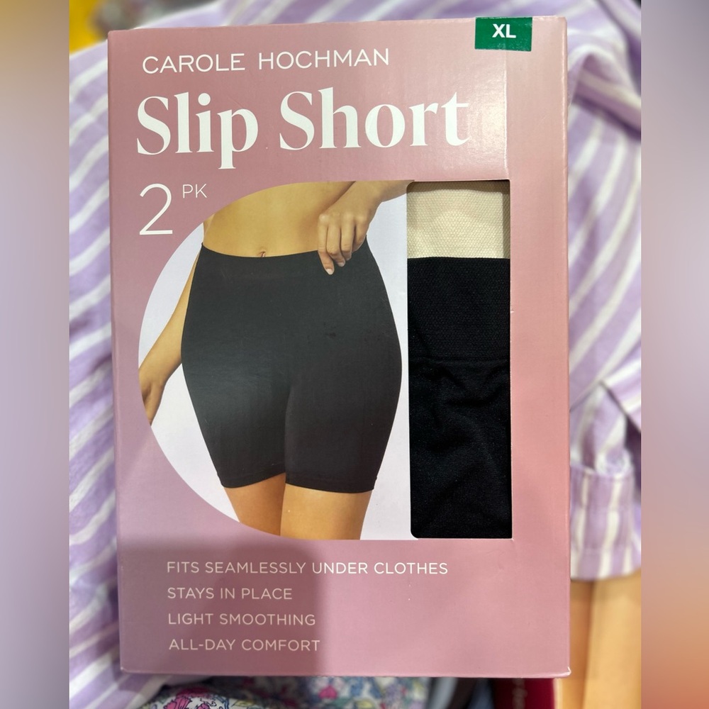 Midnight by Carole Hochman Black Slip Short 2-Pack black/ tan new in box